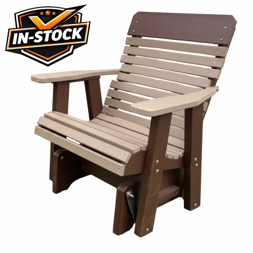 Amish Comfort Back Glider - Amish HDPE Poly Glider - Tangent Poly - Polywood Glider - Weatherwood on Brown - In-Stock 6