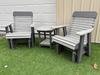 Amish Comfort Back Glider Set With End Table - Tangent Poly - Light Gray on Dark Gray