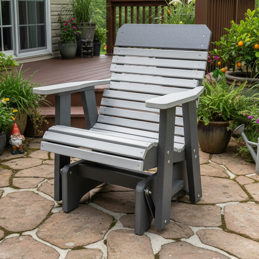 Amish Comfort Back Single Glider - Tangent Poly - Light Gray on Dark Gray