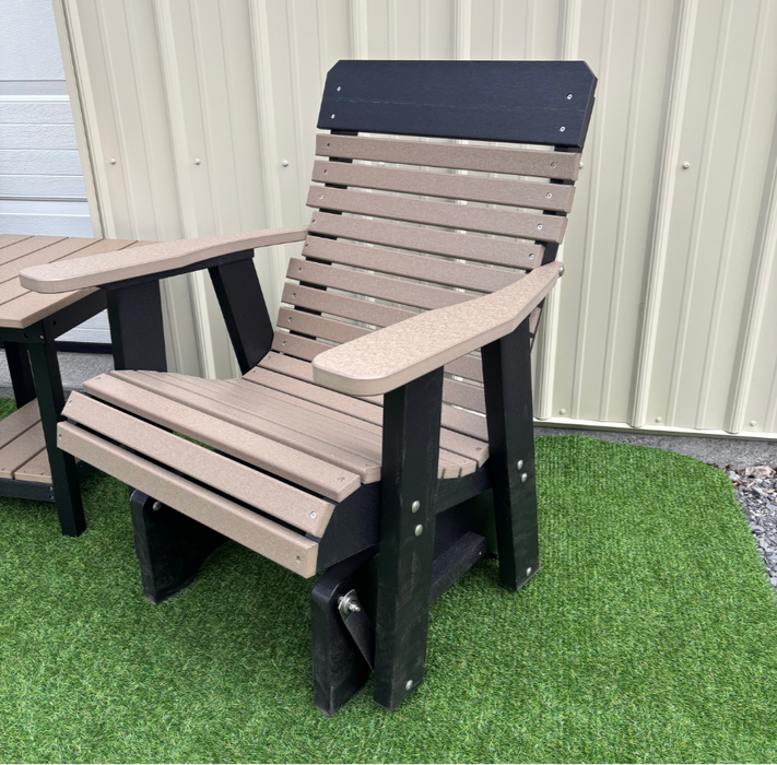 Amish Comfort Back Single Glider - Tangent Poly - Weatherwood on Black