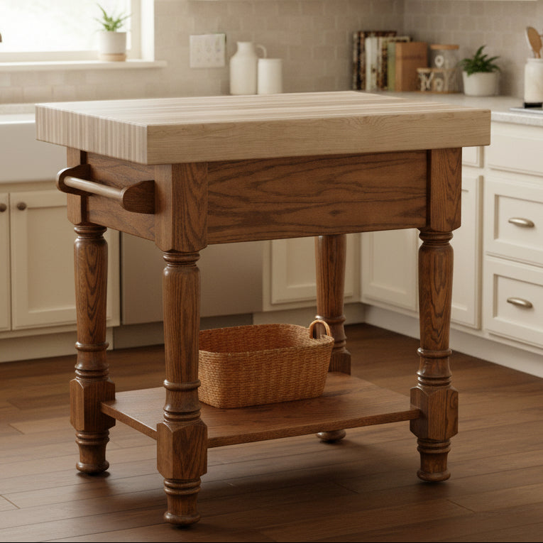 Amish Concord Kitchen Island - Butcher Block Top Kitchen Island - Kitchen Work Station - Hard Maple Butcher Block -In-Kitchen Photo