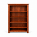A four-shelf wooden bookcase with a warm reddish-brown finish, shown from the front against a plain white background.