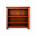 A three-tier wooden bookcase with a warm reddish-brown finish, shown against a plain white background.