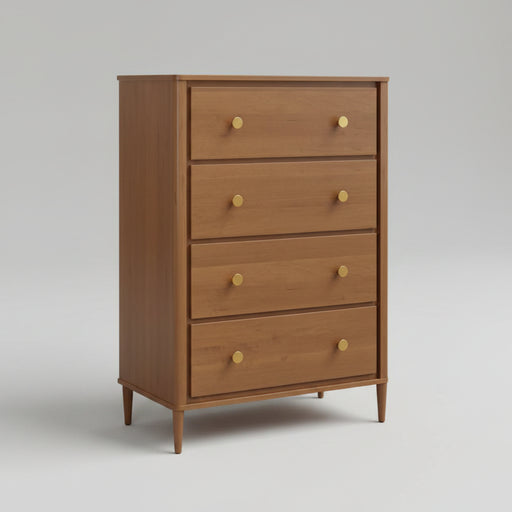 Amish Contour Chest of Drawer on Brown Maple Harvest Stain Modern Look with Gold Knobs