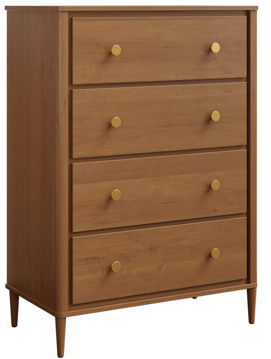 Amish Contour Chest of Drawer on Brown Maple Harvest Stain Modern Look with Gold Knobs