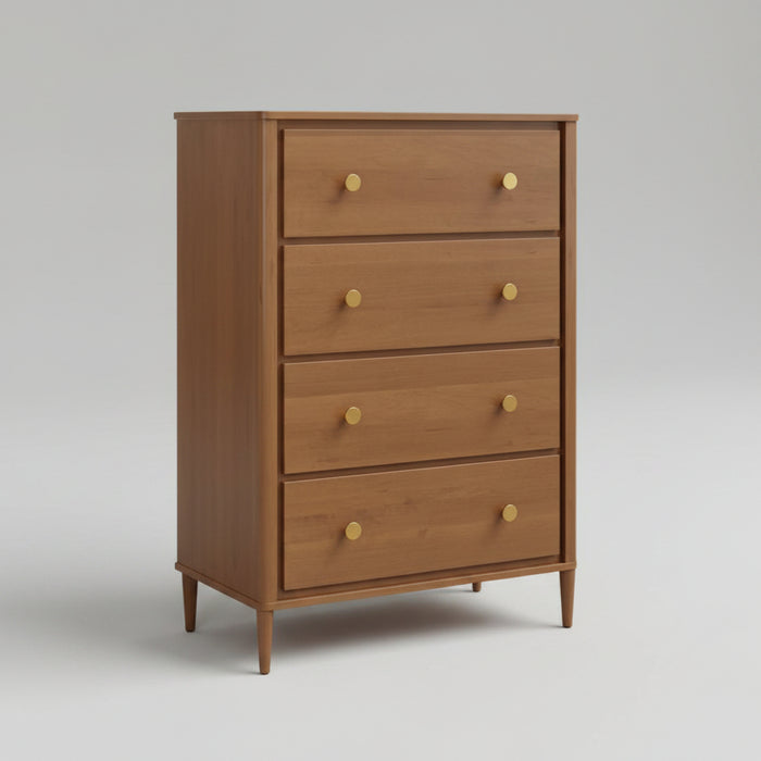 Amish Contour Chest of Drawer on Brown Maple Harvest Stain Modern Look with Gold Knobs