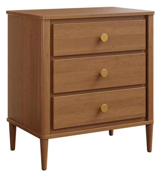 Amish Contour 3 Drawer Modern Style Nightstand on Brown Maple Wood and Harvest Stain