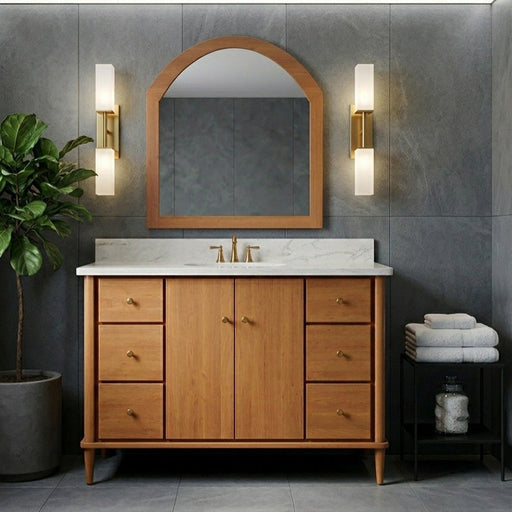 Amish Conway Bathroom Vanity - 48" Wide - Cherry Wood Natural Finish - Trusty Wood - Amish Made Bathroom Vanity - Mid-Century Modern Bathroom Vanity