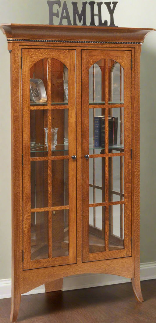 Amish Bunker Hill Corner Display Cabinet/Curio Corner Curios Contemporary