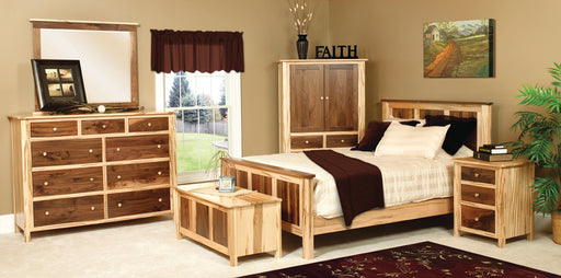 Amish Cornwell Bedroom Set Contemporary Style in a Two Toned Look With Driftwood Stain on a Brown Maple frame and a Natural Finish on Wormy Maple Tops and Drawers