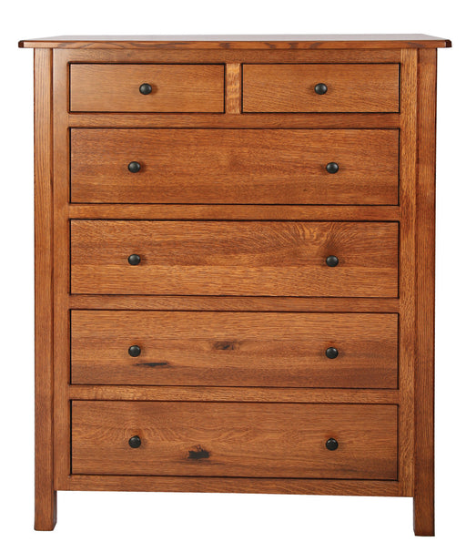 Amish Cornwell Chest of Drawers in FC-9018 Stain on Rustic QSWO Contemporary Style