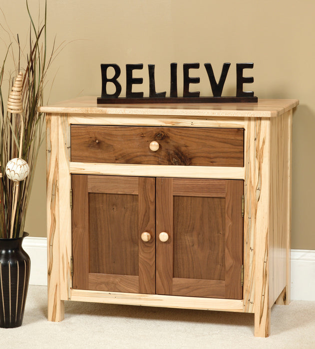 Amish Cornwell Deluxe Nightstand Contemporary Style in a Two Toned Look With Driftwood Stain on a Brown Maple frame and a Natural Finish on Wormy Maple Tops and Drawers