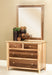 Amish Cornwell Small Dresser Contemporary Style in a Two Toned Look With Driftwood Stain on a Brown Maple frame and a Natural Finish on Wormy Maple Tops and Drawers