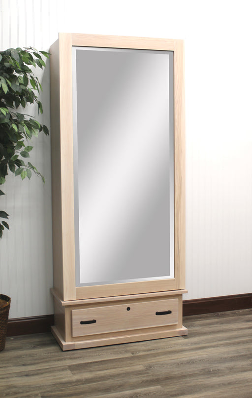 Amish Country Corner Shaker Rifle Cabinet
Holds 10 Rifles and Shotguns and 4 Hand Guns
Separate Locks for Drawer And Mirror Frame
4 Handgun Holsters (Extra Holsters Available)
Barrel Holder is Lined w/ Self Adhesive Black Felt
Drawer Bottom covered in Black Velvet