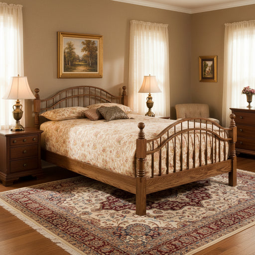 Amish Country Double Bow Spindle Bed with Cannonball Bed Posts 