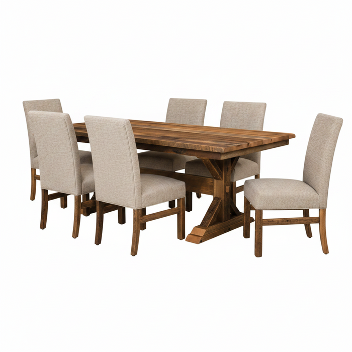 Amish Country Hill Reclaimed Dining Set - Reclaimed Fabric Chairs - Genuine Reclaimed Barnwood Dining Set - Modern Farmhouse Amish dining Set