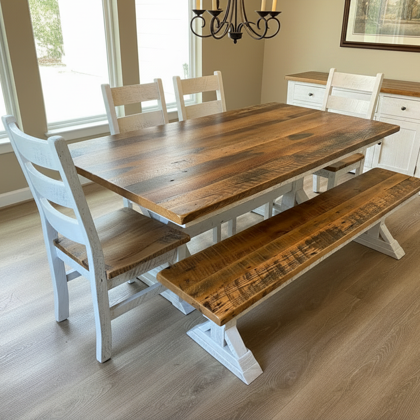 Amish Country Hill Reclaimed Barnwood Dining Set