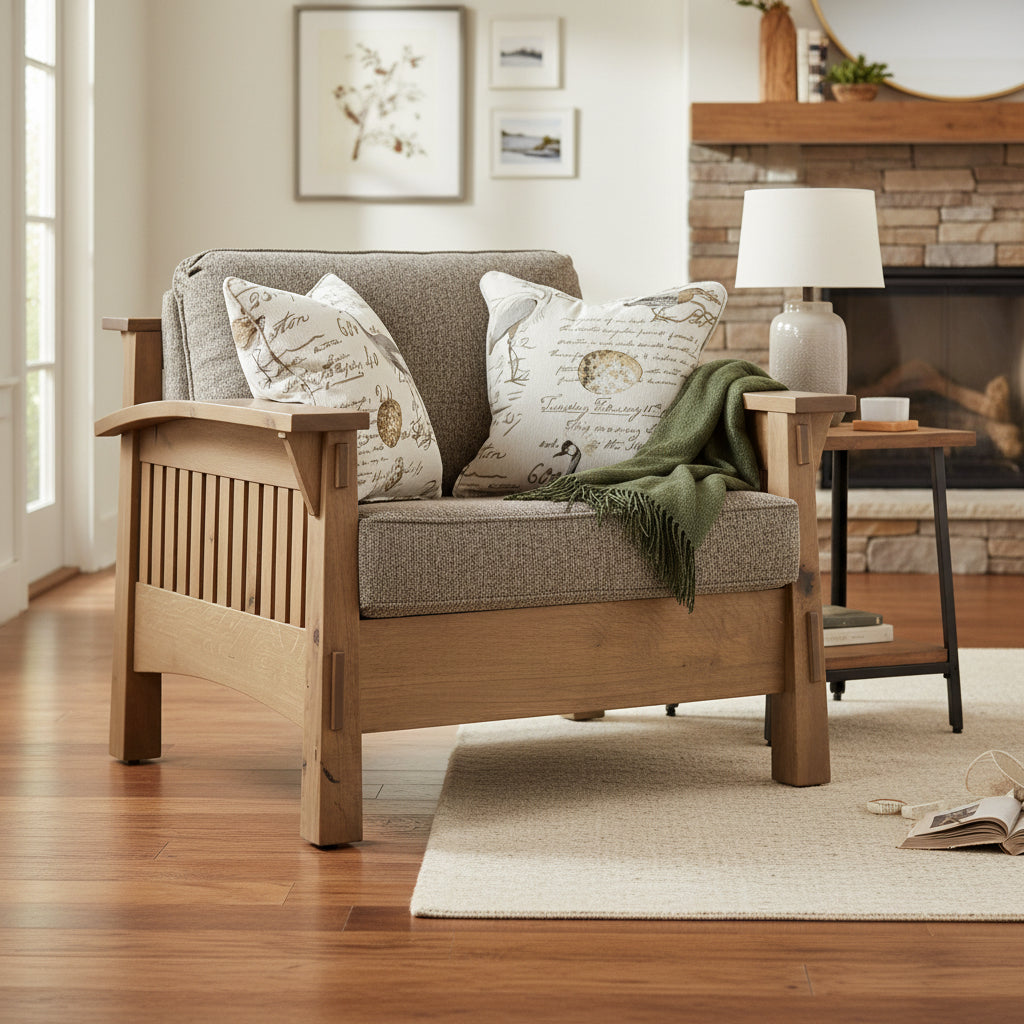 Amish Country Shaker Chair With Reversible Cushions - QF-4575 - Amish Made Stickley Chair - Premium Fabric