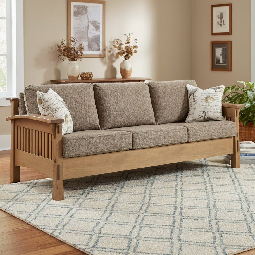 Amish Country Shaker Sofa With Reversible Cushions - QF-4575 - Amish Benton Sofa