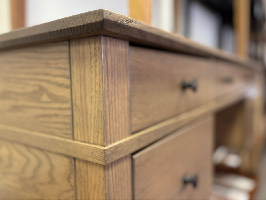 Amish Craftsman Double Pedestal Desk - Solid Oak Amish Desk - Flip Down Keyboard Drawer - OCS-121 Smoke 1