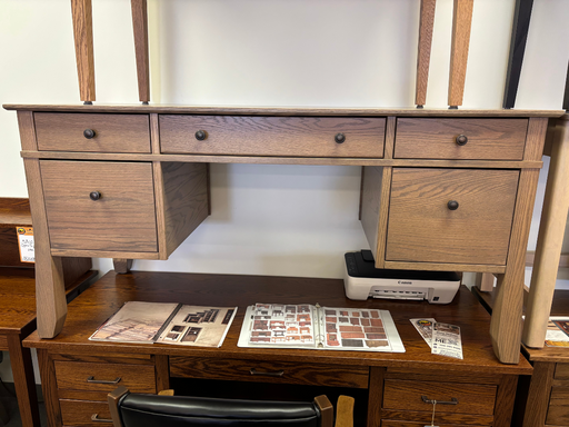 Amish Craftsman Double Pedestal Desk - Solid Oak Amish Desk - Flip Down Keyboard Drawer - OCS-121 Smoke