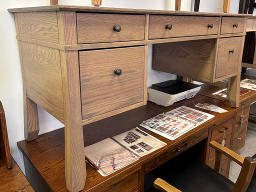 Amish Craftsman Double Pedestal Desk - Solid Oak Amish Desk - Flip Down Keyboard Drawer - OCS-121 Smoke 5
