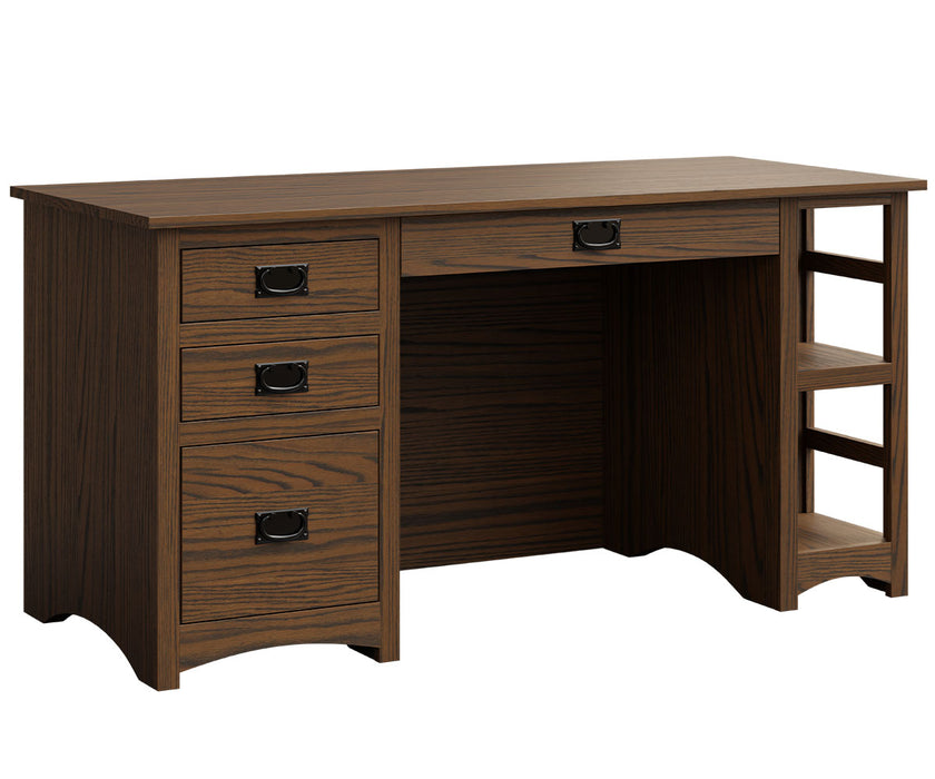 Amish Craftsmen Mission Office Desk with Bookcase on Side
(1) Center Pencil Drawer
(2) Standard Drawers
(1) Bottom File Drawer
Shelf Storage on Side of Desk
Standard Hardware: Black Mission
*Flipped Orientation SAME Price 