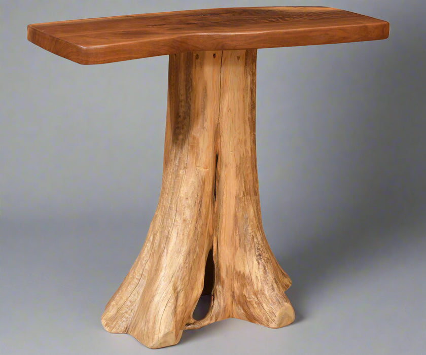 Amish Creek Side Single Stump Sofa Table with Walnut Top