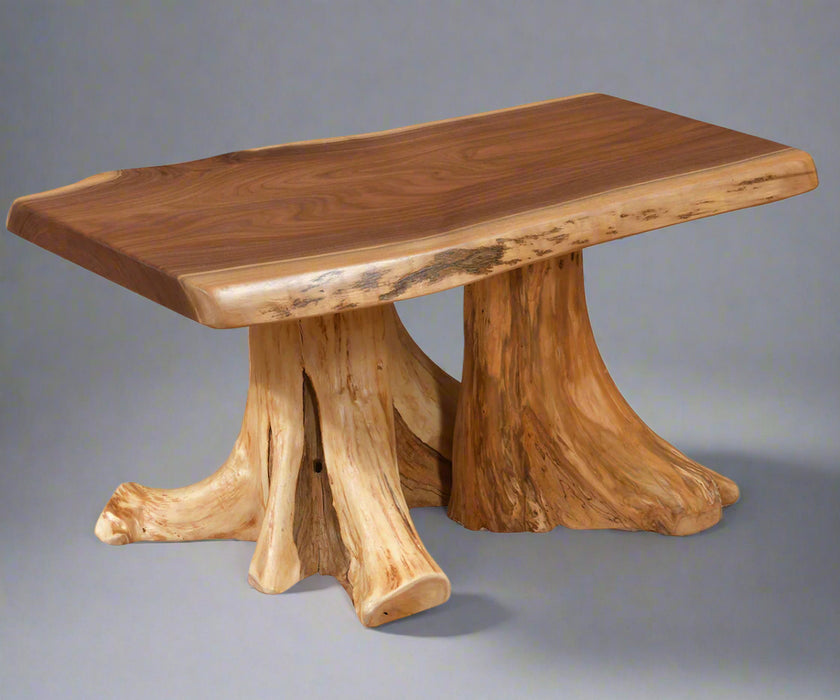 Amish Creek Side Stump Base Coffee Table with Walnut Live Edge Top