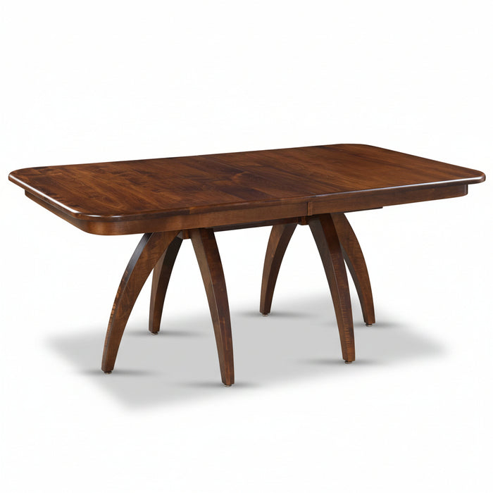 Amish Cynergy Double Pedestal Dining Table - Square Round Top - Roundover Edge - Amish Modern Unique Pedestal Table - Brown Maple - OCS-117 Asbury - No Background