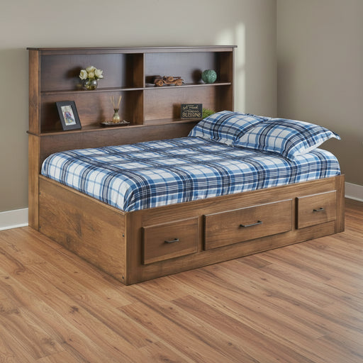 Amish DH Platform Storage Platform Bed with Storage Drawers Under Bed