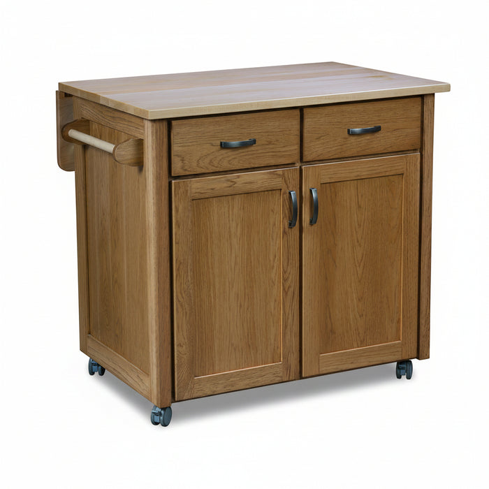 Amish Danae's Kitchen Island -Hickory Base - Hard Maple Top - Drop Leaf Island  - Blank Background