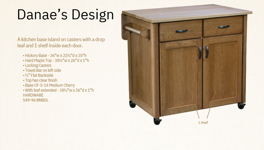 Amish Danae's Kitchen Island -Hickory Base - Hard Maple Top - Drop Leaf Island  - Catalog Photo