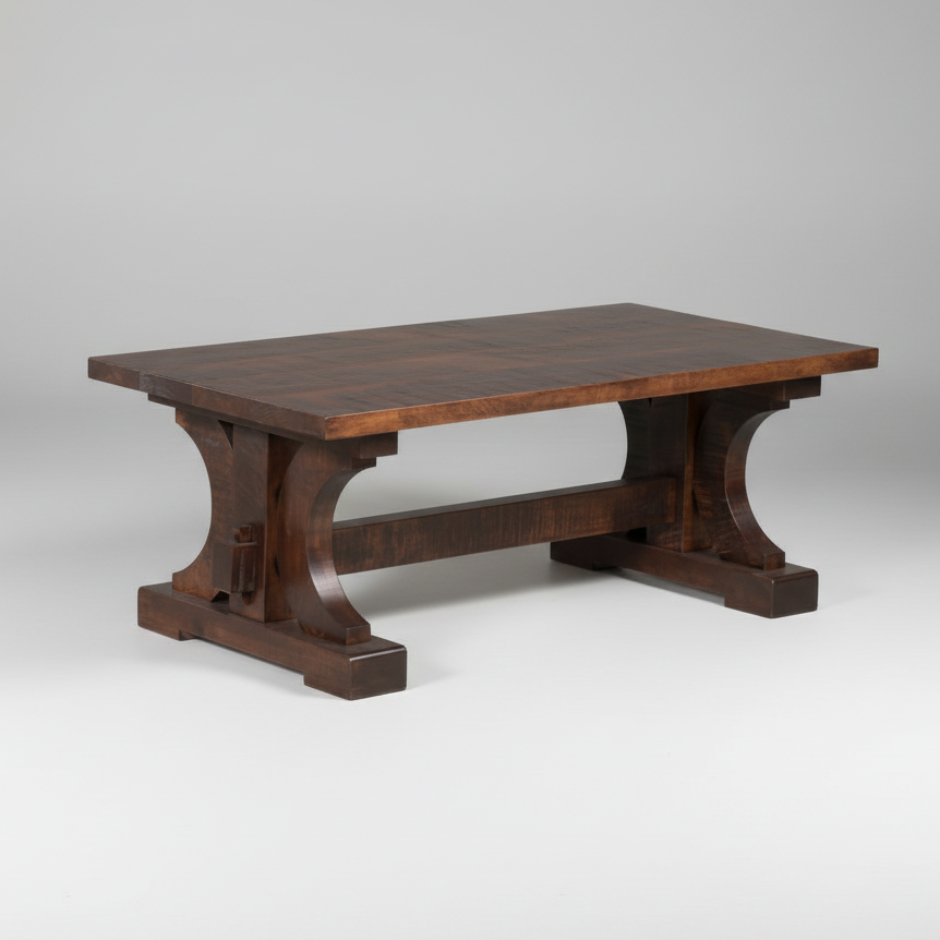 Dark wooden table with a rustic design on a white background