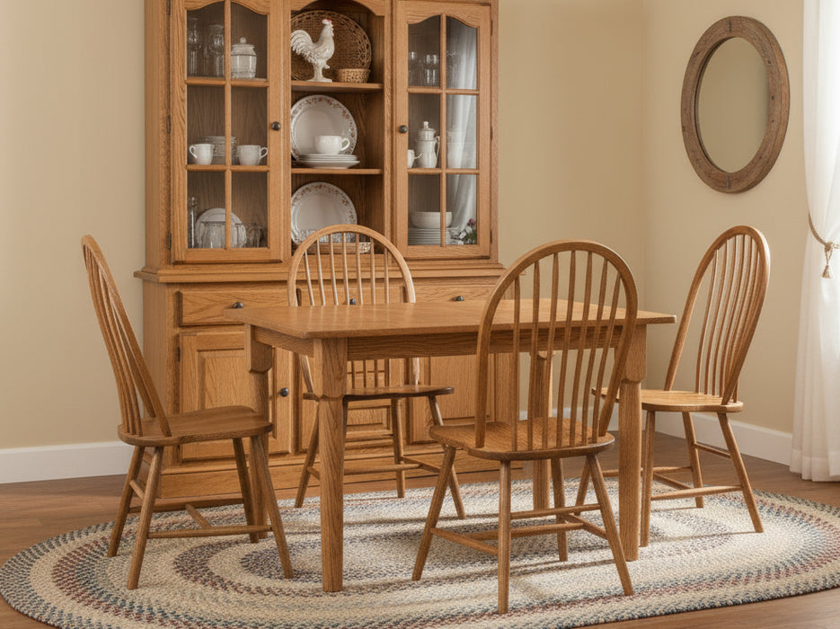 Amish Denver Dining Set - Solid Oak Dining Set - Bow Back Dining Chairs - Country Style Table and Chairs