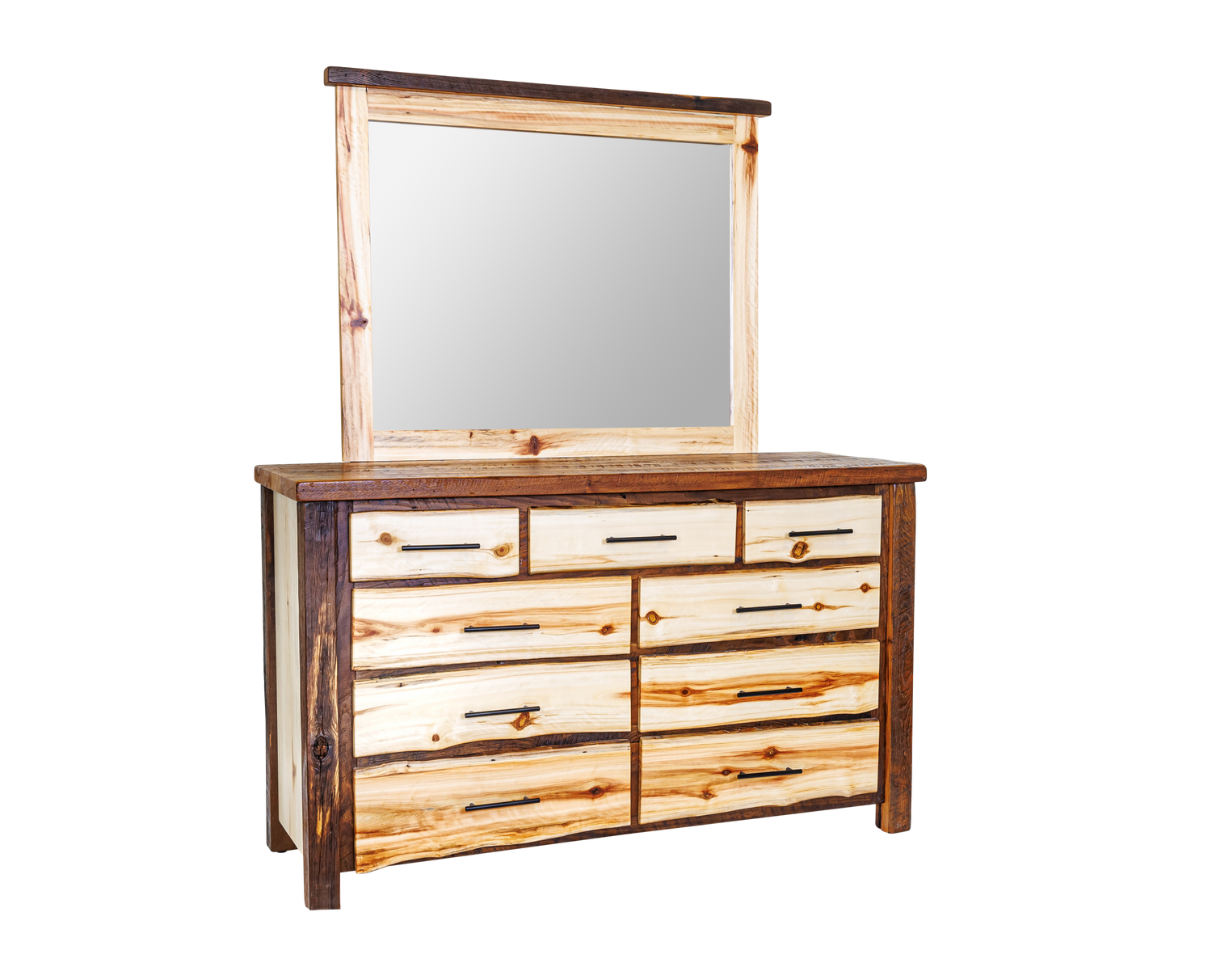 Amish Durango Reclaimed Barnwood/Aspen Wood Dresser - Amish Reclaimed Barnwood Dresser - Live Edge Drawer Fronts