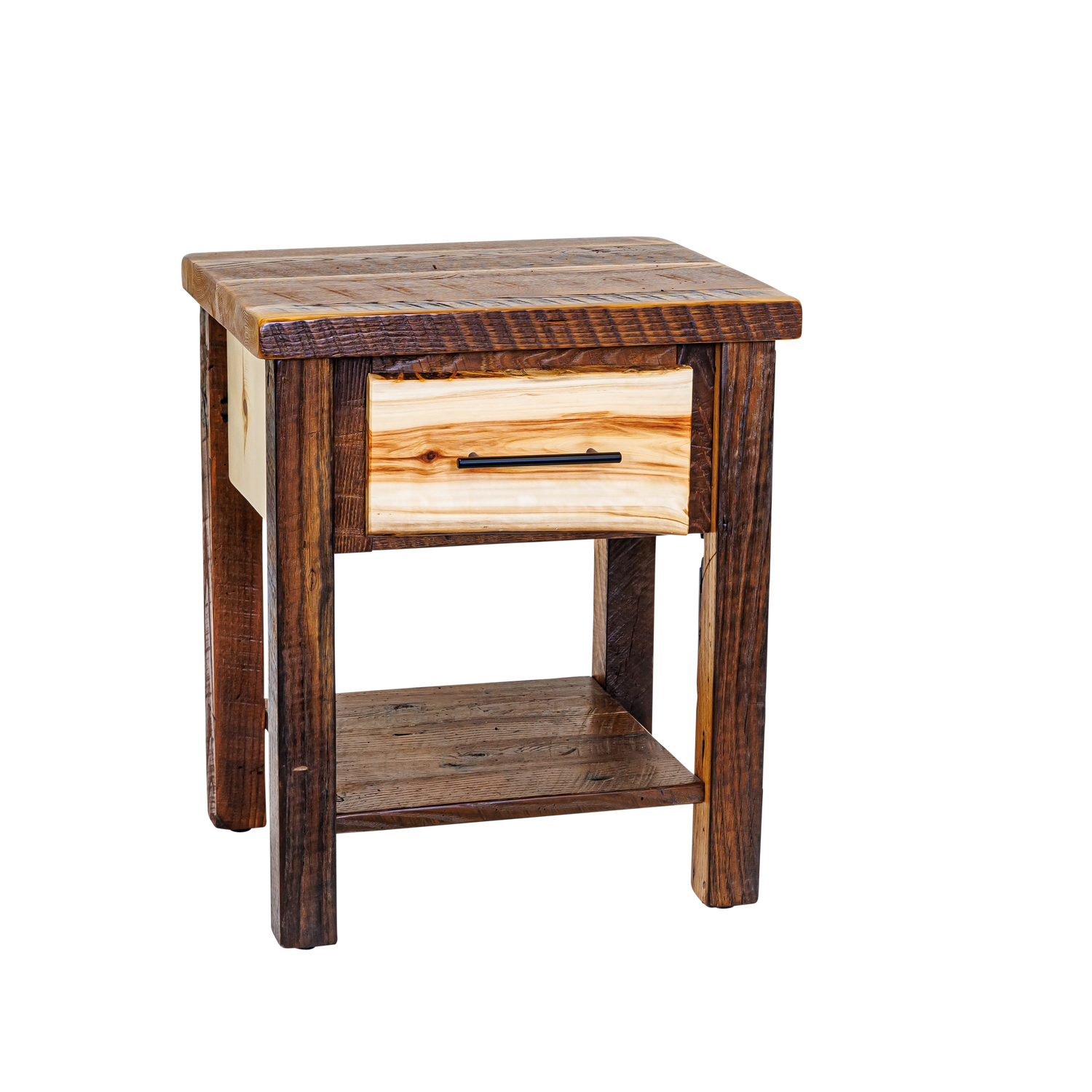 Amish Durango Reclaimed Barnwood/Aspen Wood Nightstand - Amish Reclaimed Barnwood Nightstand - Live Edge Drawer Fronts