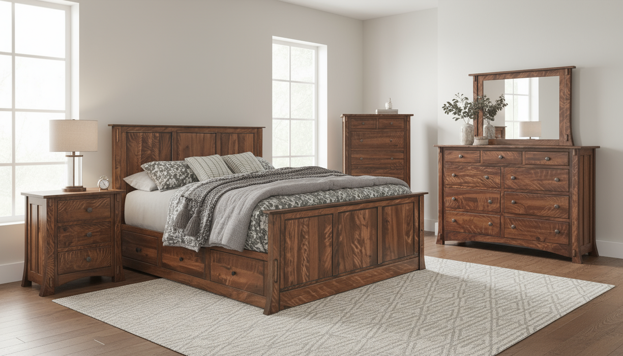 Amish Dutch 5-Pc. Bedroom Set - Craftsman Style Amish Bedroom Set - Solid Quarter Sawn White Oak