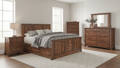 Amish Dutch 5-Pc. Bedroom Set - Craftsman Style Amish Bedroom Set - Solid Quarter Sawn White Oak