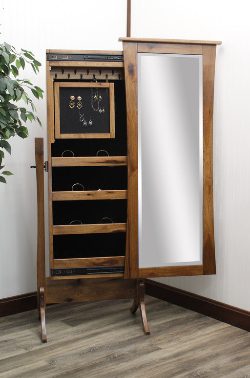 Amish ERD Trenton Shaker Jewelry Cheval Mirror
Sliding Mirror (Slides To The Right Standard)
Hinged Earring Door
11 Hook Necklace Board
1st Shelf: 3 Ring Slots
2nd Shelf: 3 Dividers
3rd Shelf: 4 Dividers
Bottom Shelf: 1 Divider