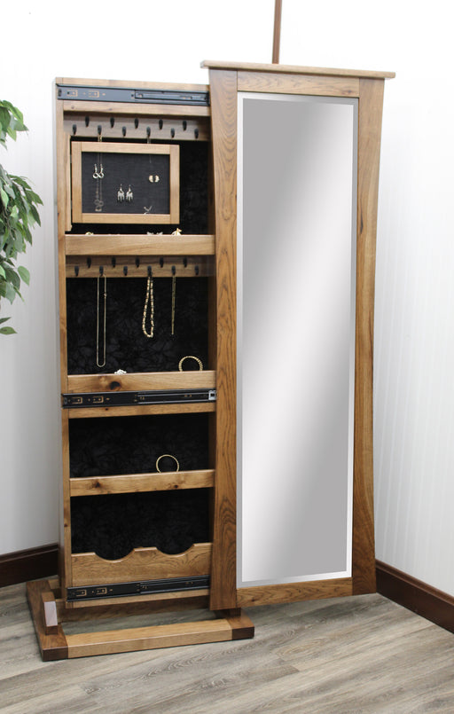 Amish ERD Trenton Shaker Leaner Jewelry Mirror
Sliding Mirror (Slides To The Right Standard)
Hinged Earring Door
11 Hook Necklace Board