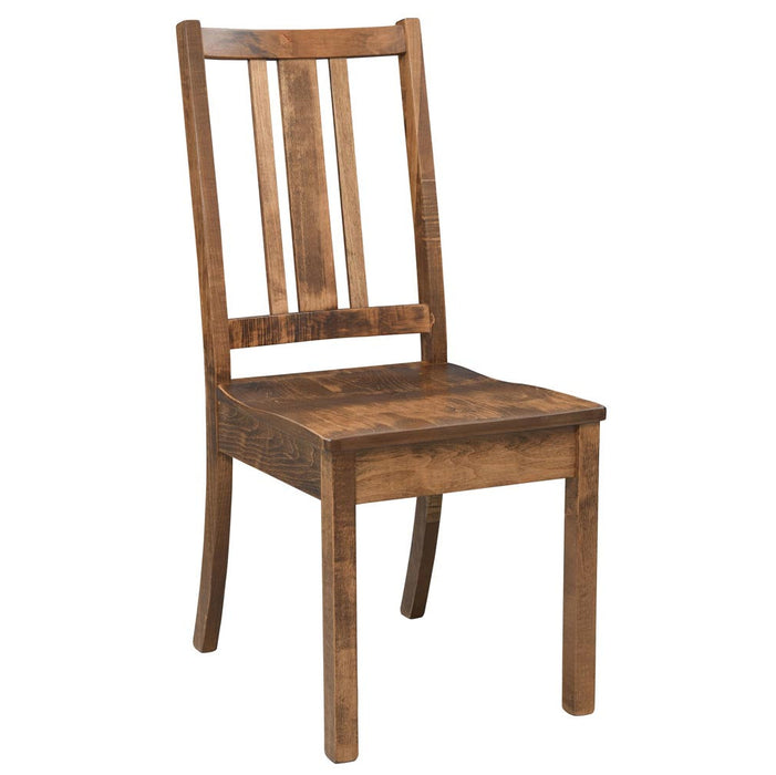 Amish Eco Dining Chair Maple Wood Long Oak Stain Front Facing