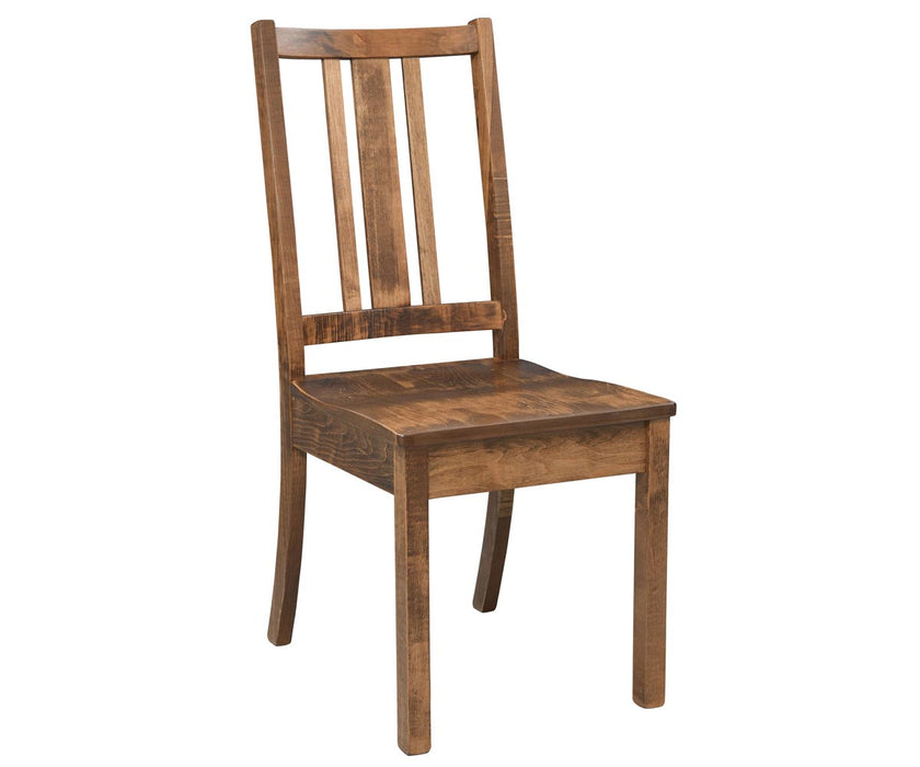 Amish Eco Dining Chair Maple Wood Long Oak Stain Front Facing