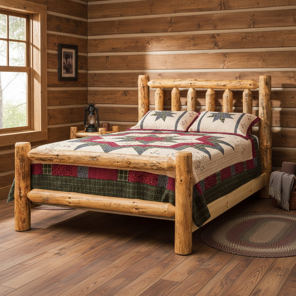 Amish Econo Log Spindle Bed - Rustic Pine Wood