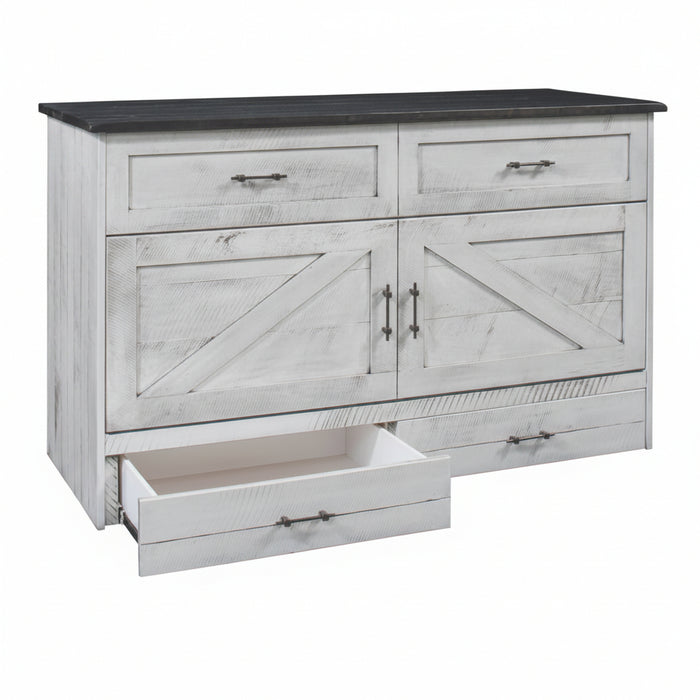Amish Eldridge Farmhouse Murphy Cabinet Hide-A-Bed - Rustic Painted Farmhouse Style Hide-A-Bed Cabinet - Drawer Open Photo