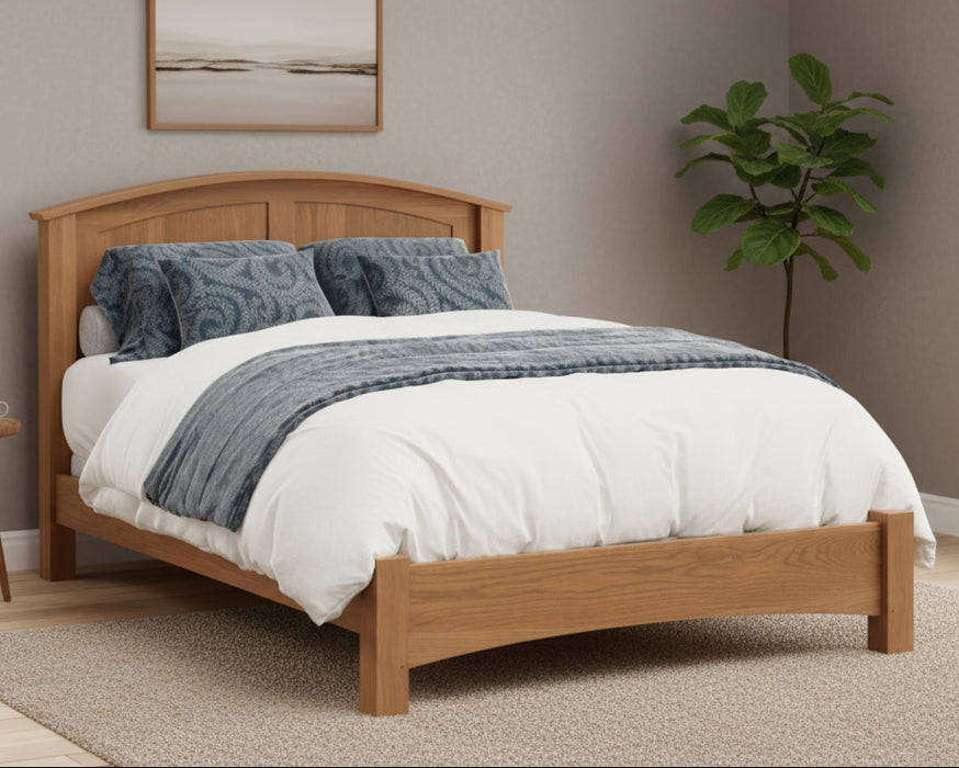 Amish Elite Buckeye Arched Panel Bed with Low Footboard Shaker Panel Style Quick Ship