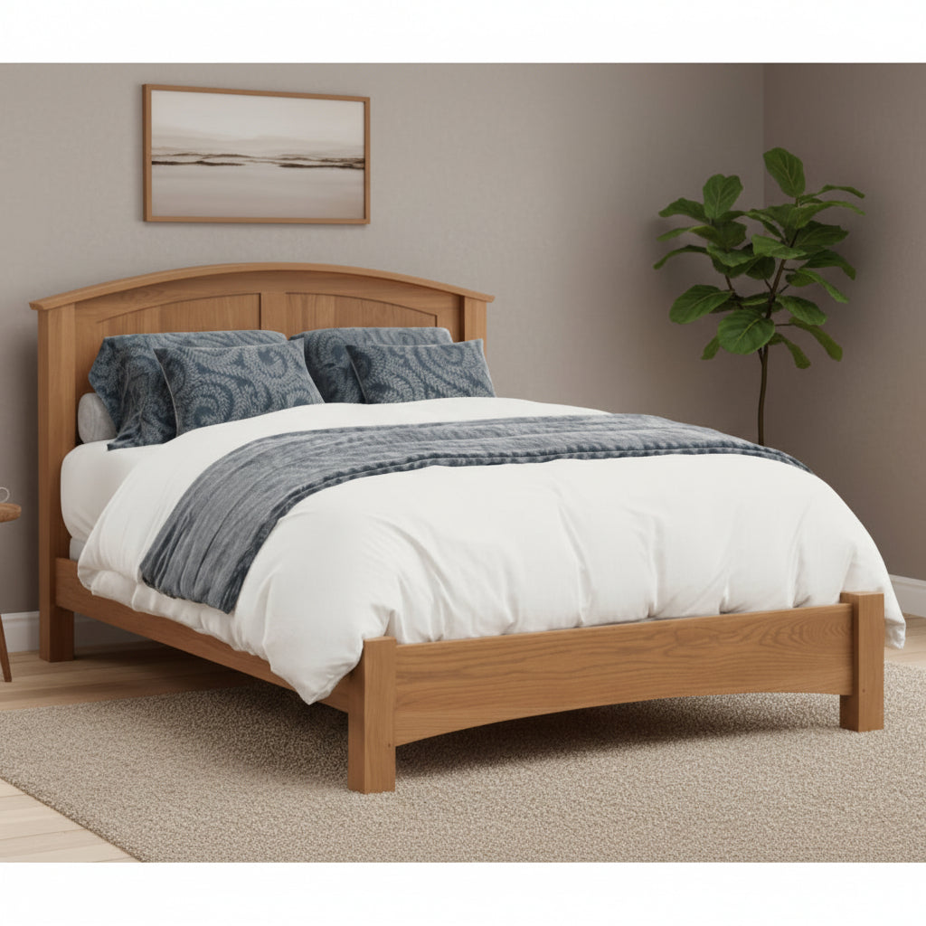 Amish Elite Buckeye Arched Panel Bed with Low Footboard Shaker Panel Style Quick Ship