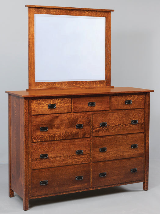 Amish Elkins high Dresser in Rustic QSWO with Golden Brown Stain