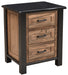 Amish Empire 3-drawer nightstand in a two toned look with black painted frames and tops with dark walnut stained panels and drawers in Elm 