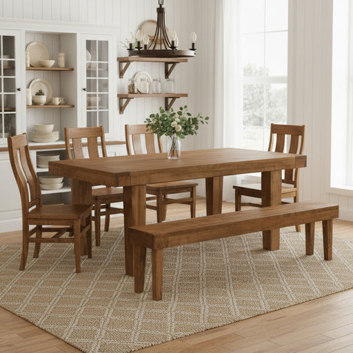 Amish Empire Leg Dining Table - 40" x 72" - Rough Sawn Wormy Maple - Emerson Side Chairs - Room Setting